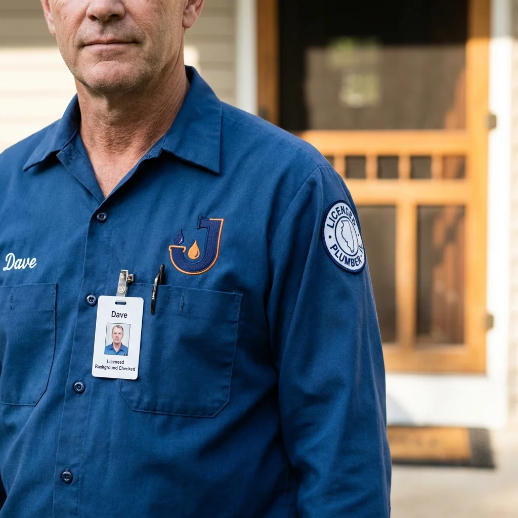 Licensed plumber showing ID badge in Millersburg, OH