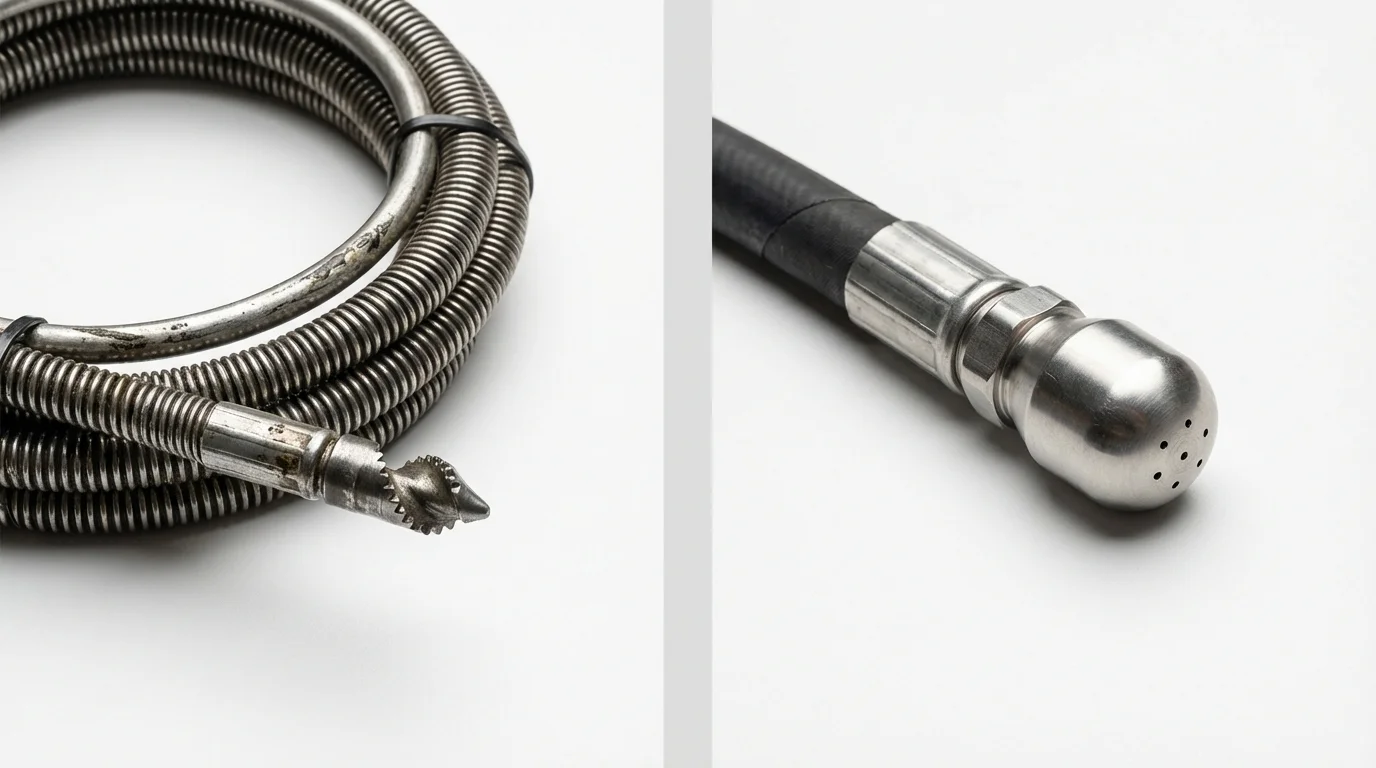 Drain snake cable and hydro jetting nozzle used for drain cleaning in Millersburg, OH
